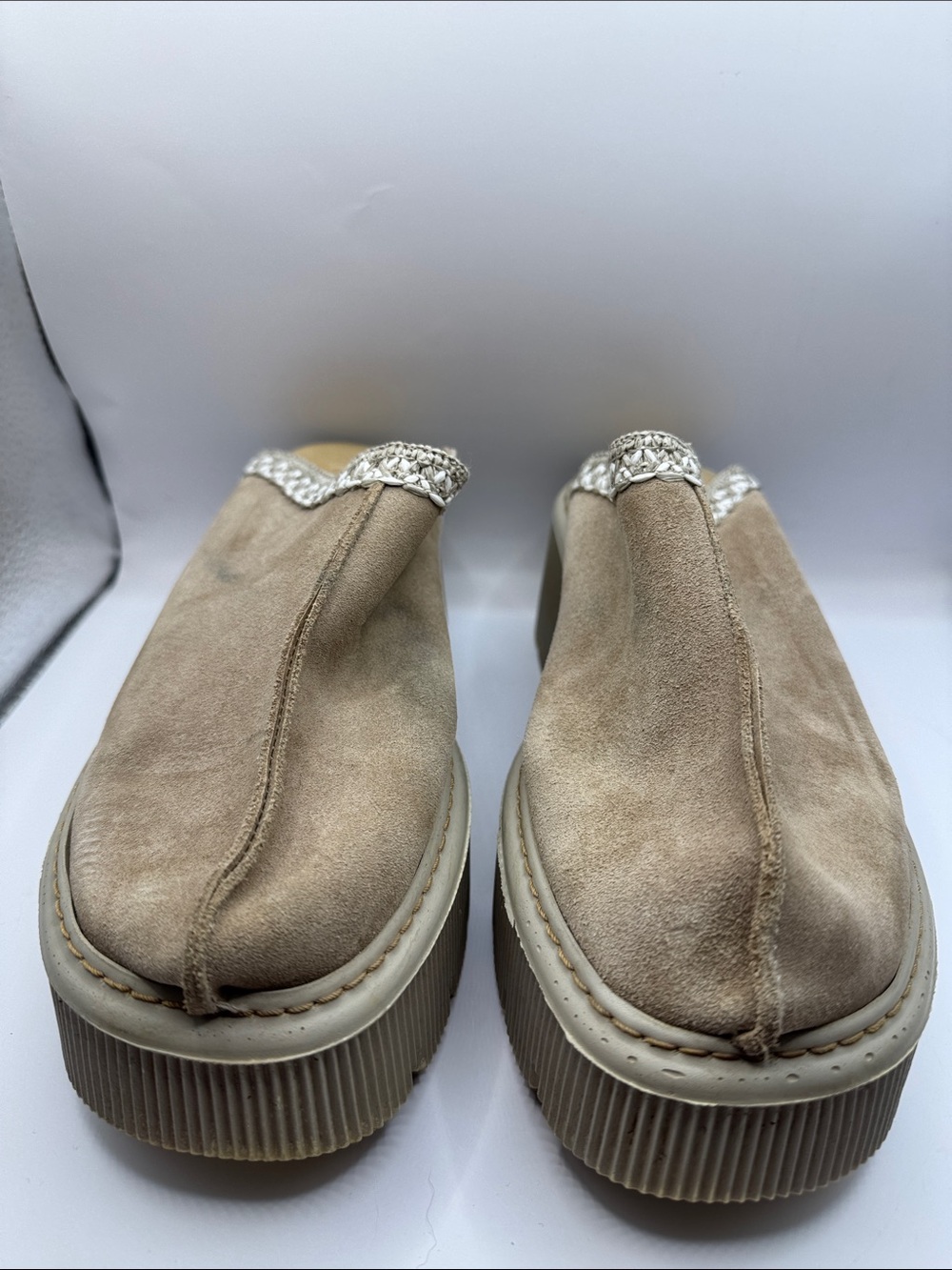 Carlo Pera Italy Taupe Platform Mule Clogs Leather Braided Trim Slip On EU 40 - Picture 3 of 11